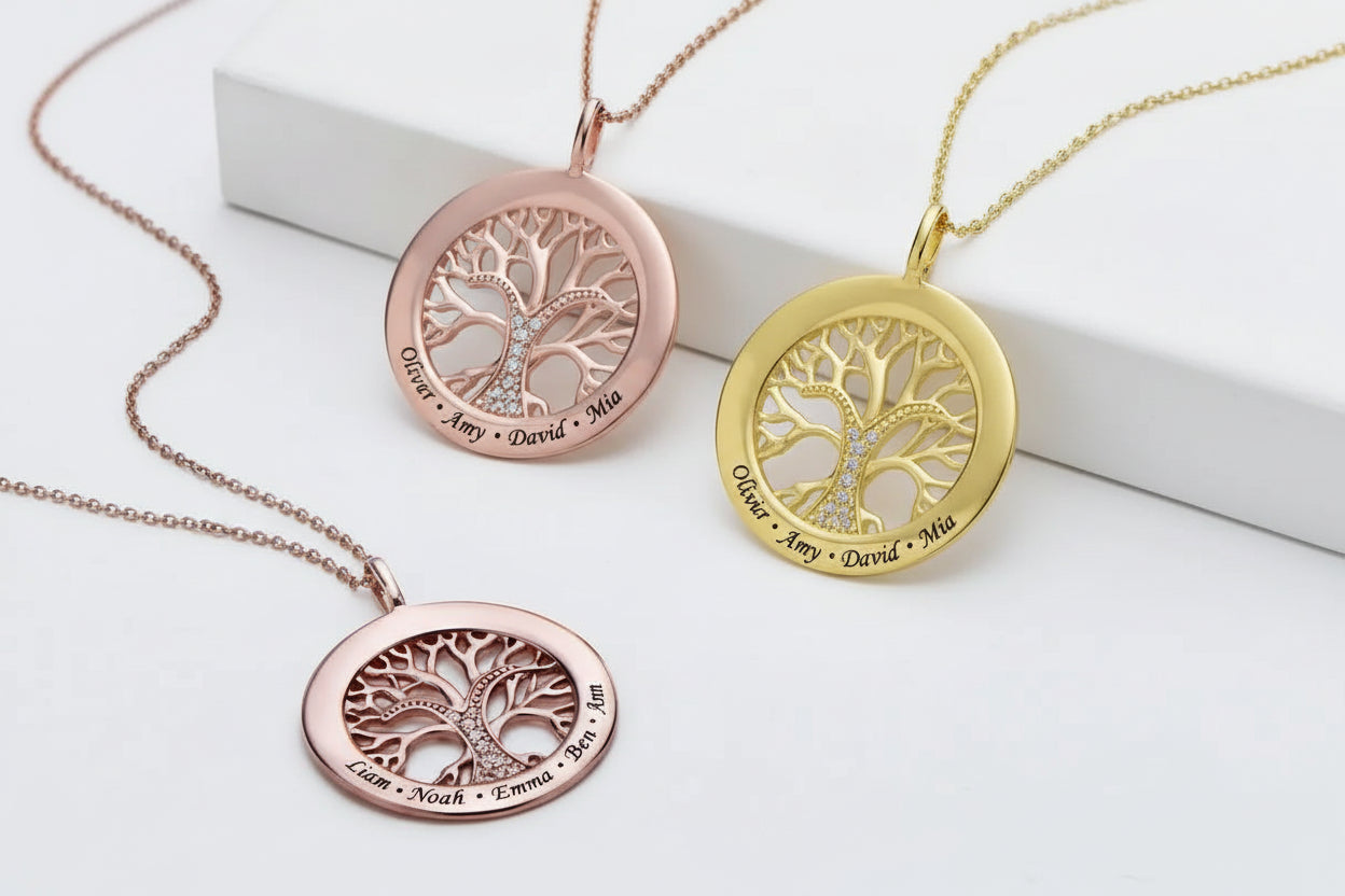 Personalized Life Tree Name Necklace | Gold & Rose Gold | Family Gift