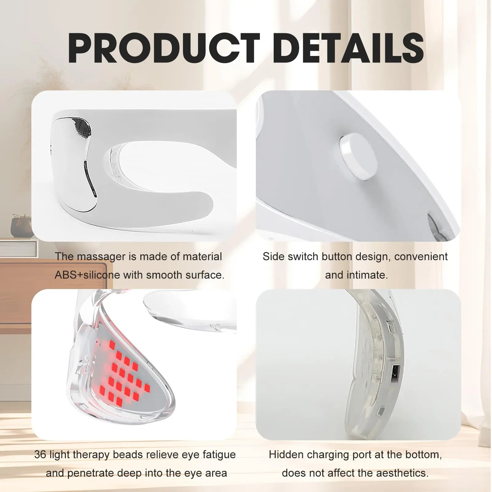 Eye Skincare Massager Vibration Red Light Therapy LED Eye Mask for Lines Wrinkles Dark Circle Removal Beauty Device