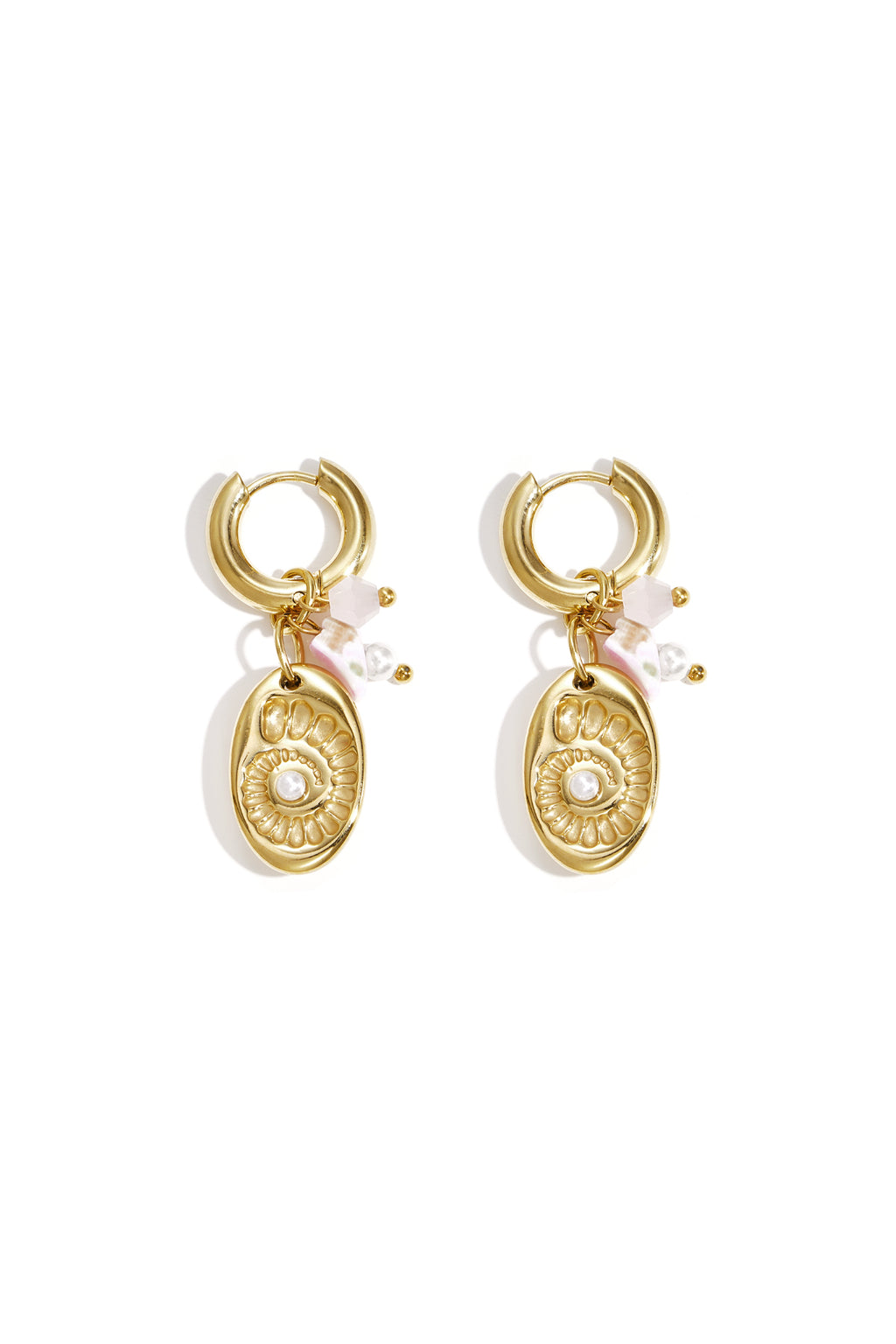 Earrings with beads and shell charm